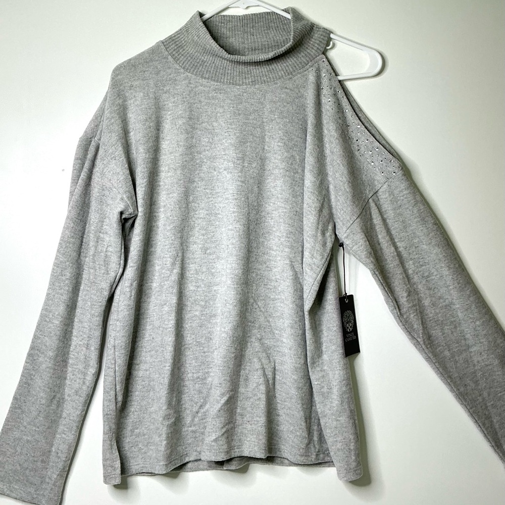 Vince Camuto Women’s Cold Shoulder Knit Sweater Gray Size M Pullover Soft Co New
